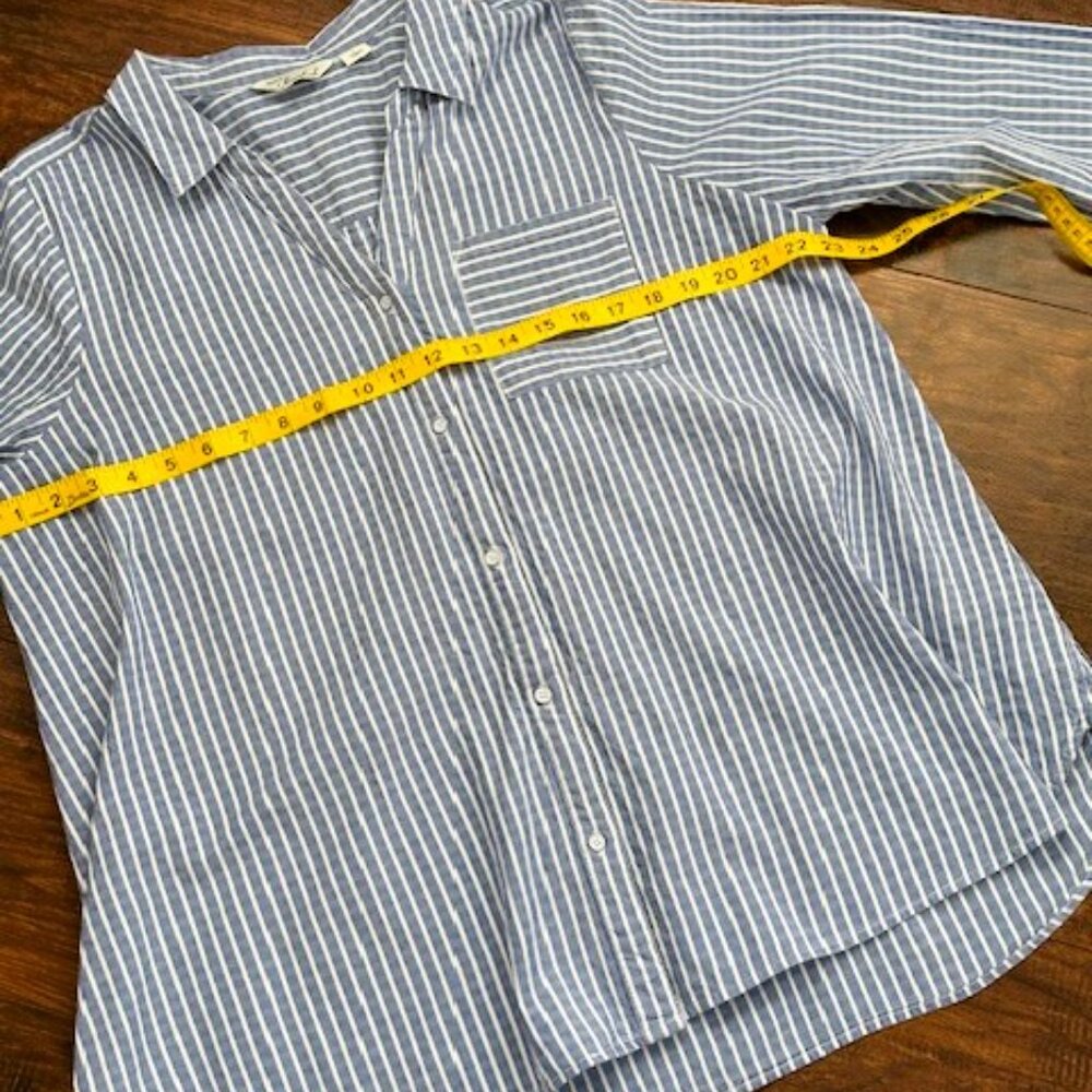 Caffé Marrakesh Blue White Striped Linen Blend Button Down Shirt Large - Picture 9 of 12